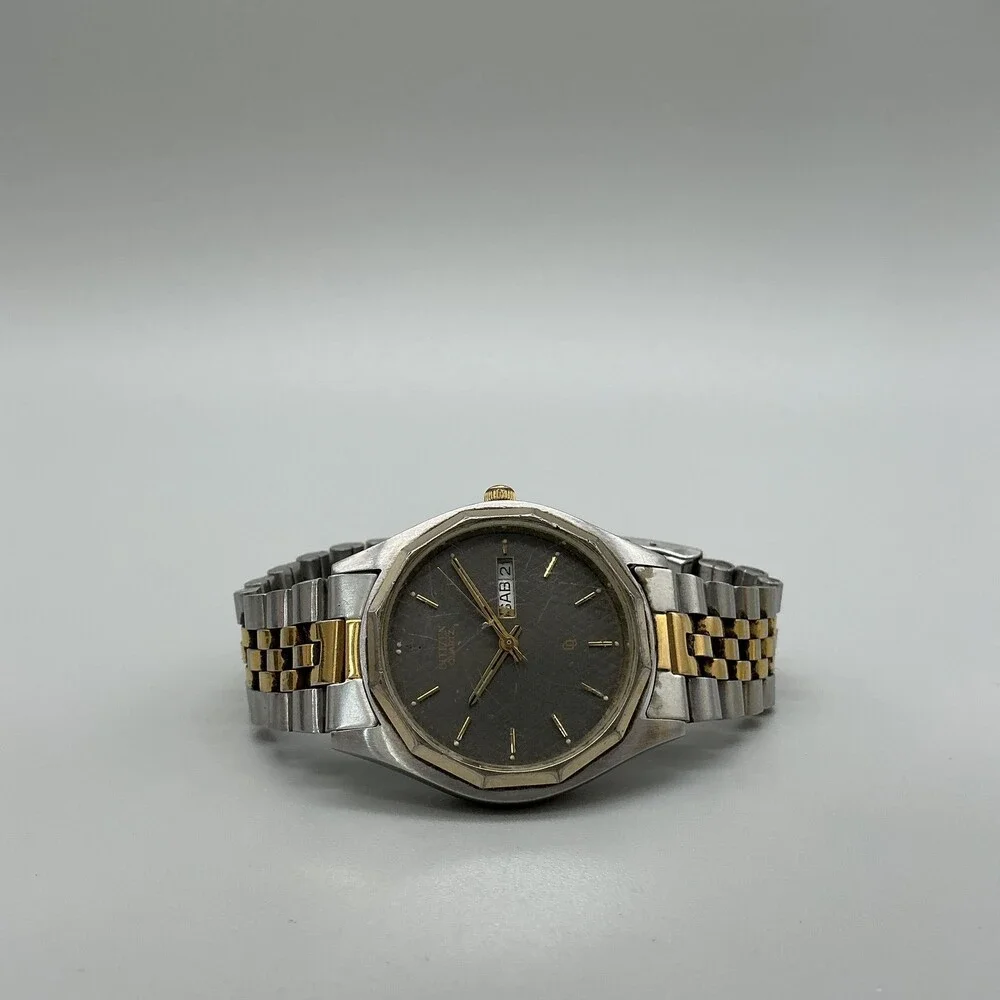 Vintage Citizen Men Watch 35mm Gray Dial Two Tone Day Date For Parts Not Running